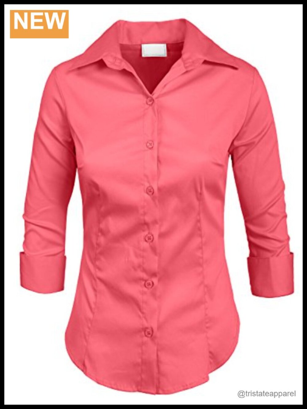 Women's 3/4 Sleeve Cotton Blend Stretch Button Down Shirt Office Casual Blouse